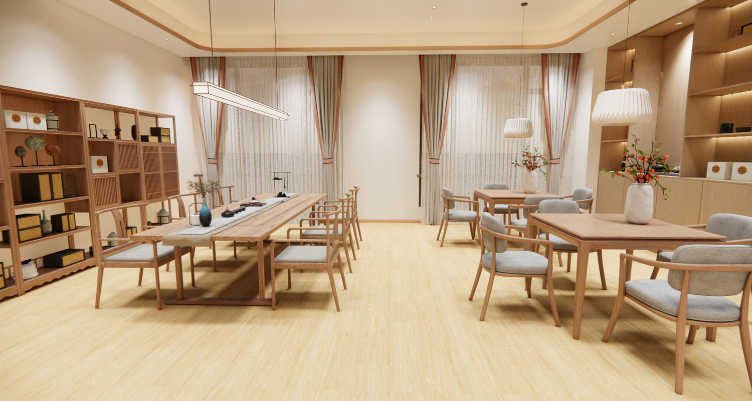 Напольное покрытие LVT с имитацией дерева, подходящее для домов престарелых.